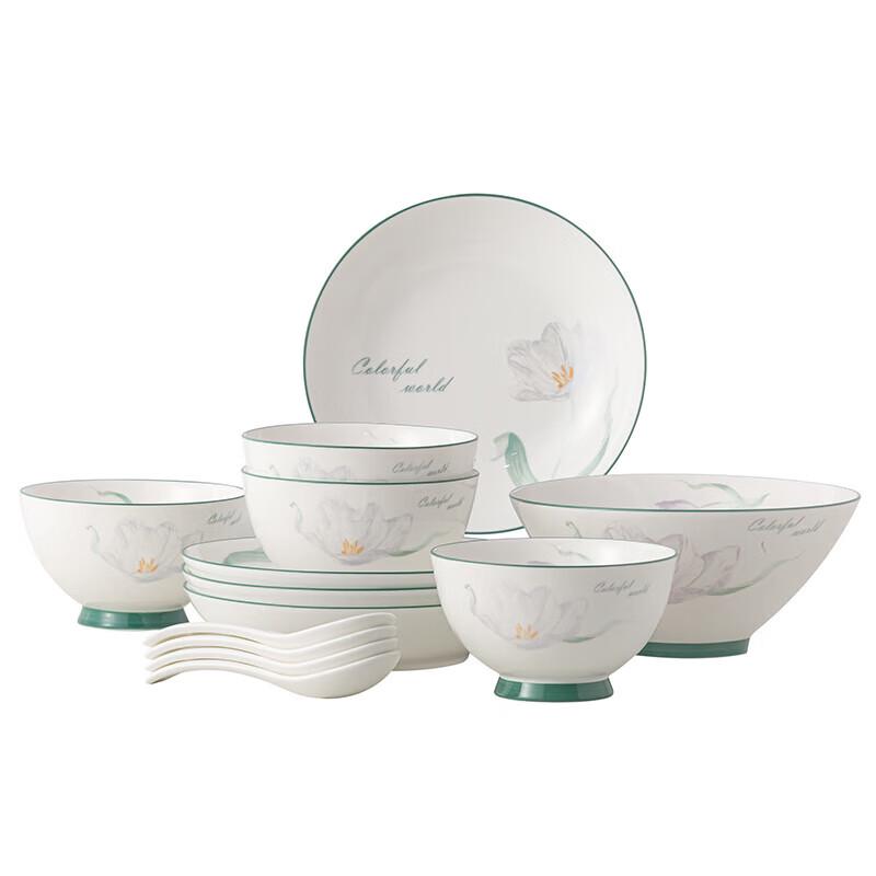PHMI Fresh Chinese Floral 13-Piece Ceramic Dinnerware Set