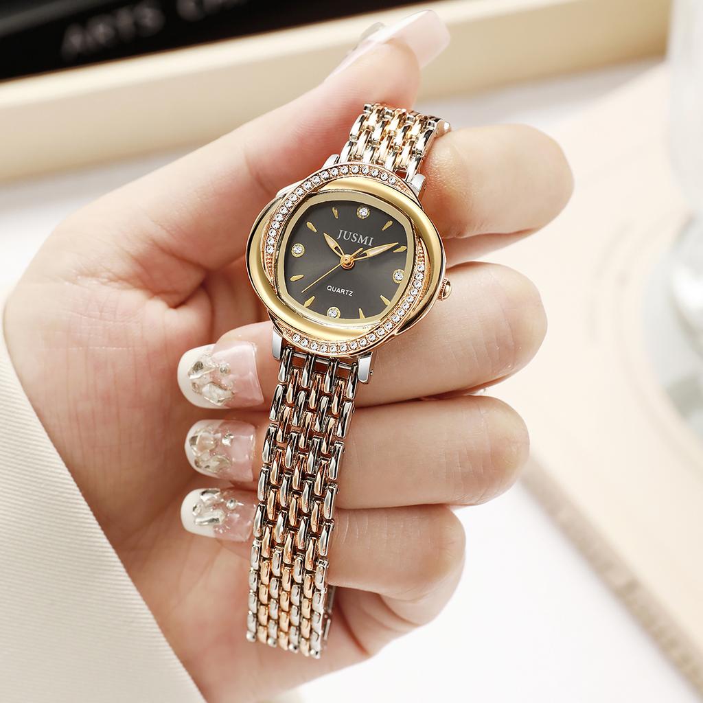 Ceas de damă cu cuarț, simplu, cu cadran cu diamante, la modă, de lux ușor, cu brățară din oțel, versatil