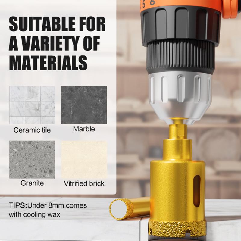 6-35mm Hole Saws Diamond Drill Bits Set Triangle Shank for Glass/Tile/Granite Brazed Diamond Coated Ceramic Drill Kit Marble Cut