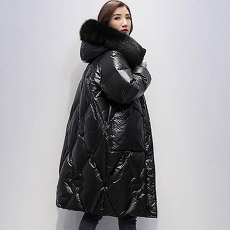 Wintermode Damen Langer Lockerer Schlanker Dicker Mantel mit Pelzkragen