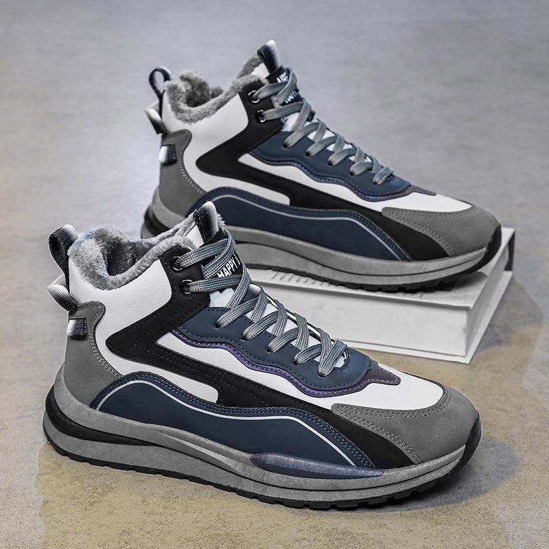 Autumn and winter new fleece thickened leather sneakers retro outdoor snow cold and windproof laces 39