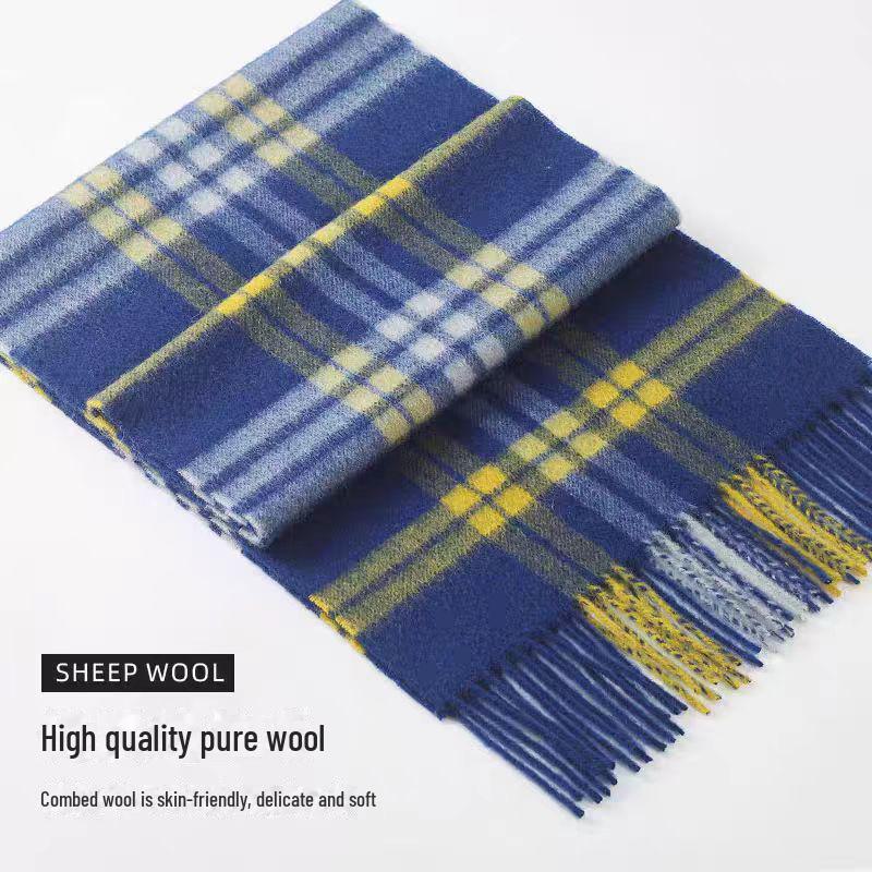 100% Wool Plaid Scarf for Women - Luxury Gift Shawl, Pure Wool Neck Scarf