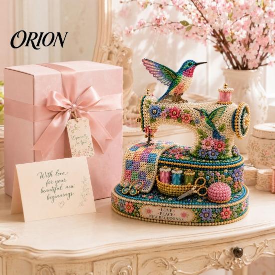Creative Beadwork Project Tiny 3D Beaded Sewing Machine DIY Kit for Kids & Adults, Exquisite Hummingbird Handmade Bead Craft Set, Stress Relief
