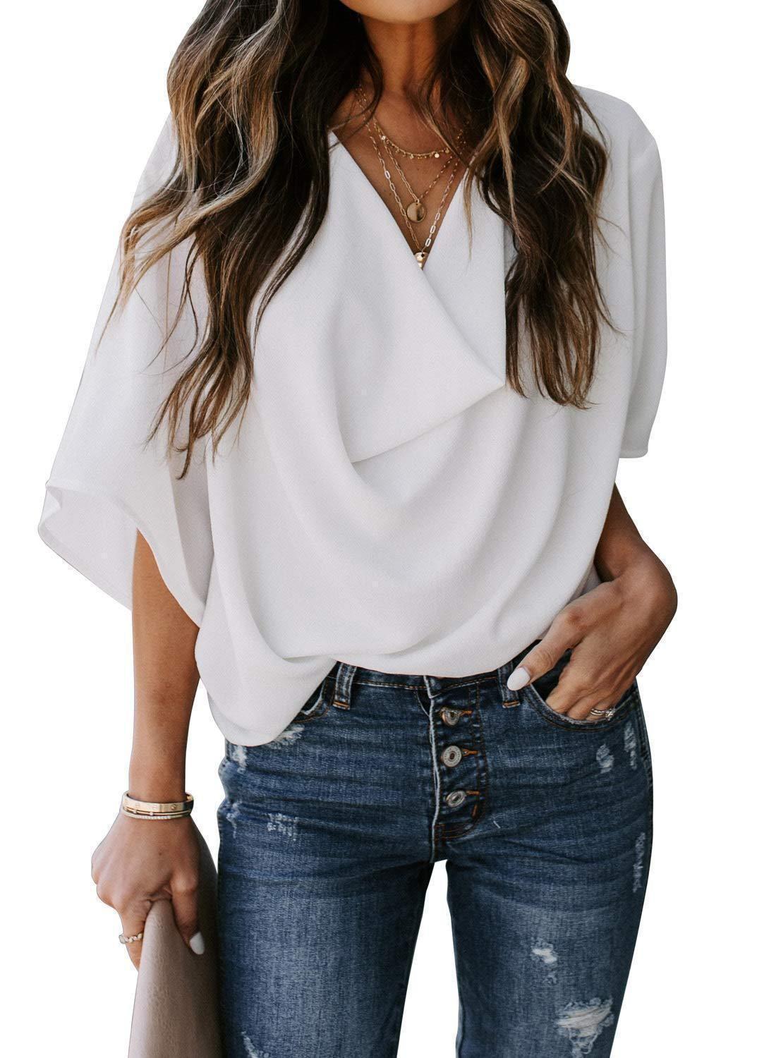 Chiffon V-Neck Loose Casual Women s Top Small белый