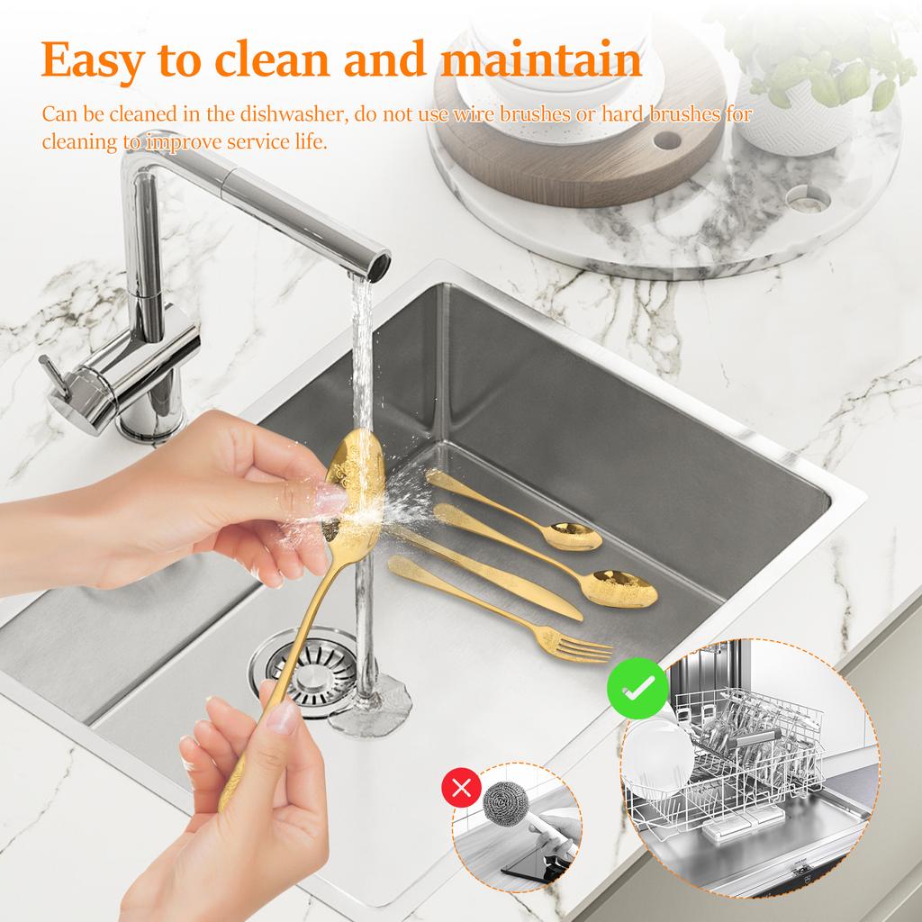20/24Pcs Vintage Carved Silverware Stainless Steel Flatware Set with Knife/Fork/Spoon Modern Embossed Cutlery Kitchen Utensils