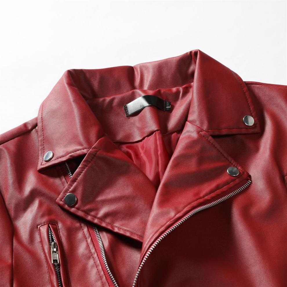 2022 Men's Fashion PU Leather Biker Jacket with Stand Collar - European and American Style
