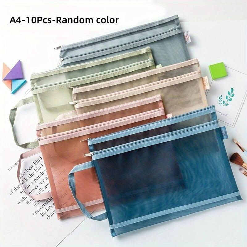 A4/A5 Morandi Double-layer Transparent Nylon Mesh Student Test Paper Classification Material Storage Bag,file Bag,pen Bag