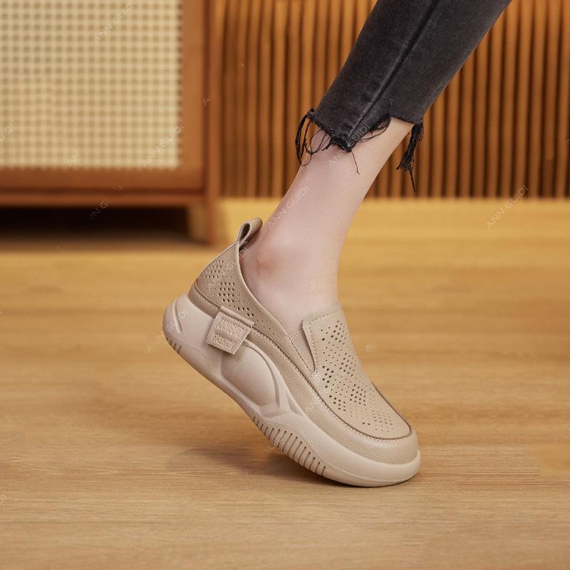 Autumn Casual Loafers for Women Thick-soled Slip-on Breathable Soft Leather Retro Single Shoes for Women