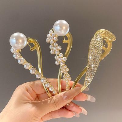 Elegant Shark Clip Pearl Hair Barrette for Women Chignon Hair Accessory with Frog Button Design 1/3pcs Set