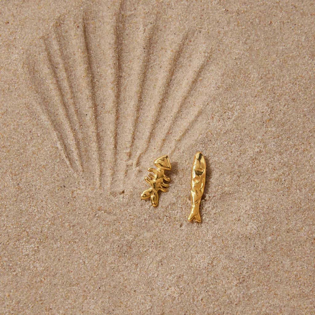 Youthway Asymmetric Fish Stud Earrings For Women Minimalist 18K Gold Plated Stainless Steel Earrings Fashion Jewelry Gift