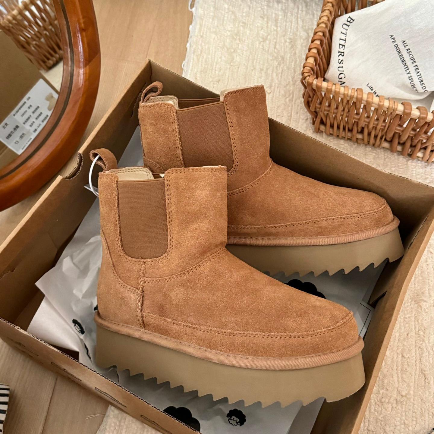 

Женские ботинки челси из коровьей кожи и шерсти Sangpo - Теплые, толстая подошва, эластичные, зимние короткие ботинки 38