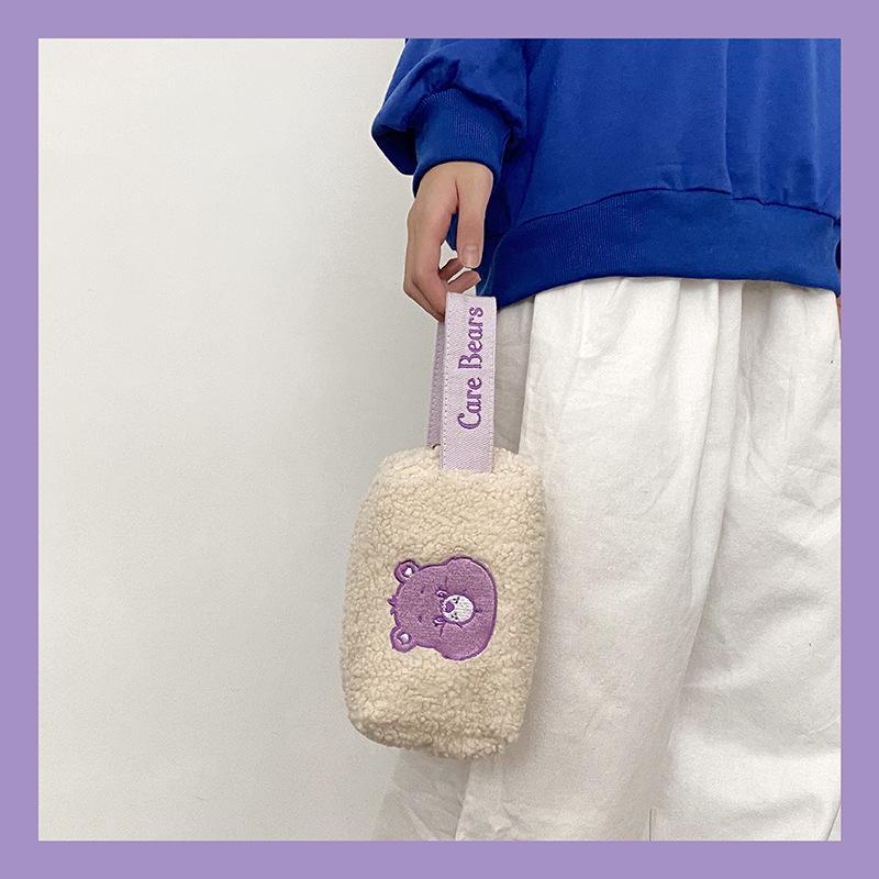 

Милая мультяшная плюшевая косметичка и пенал с изображением медведя - портативная, большая вместимость, вышитый дизайн Care Bear фиолетовый