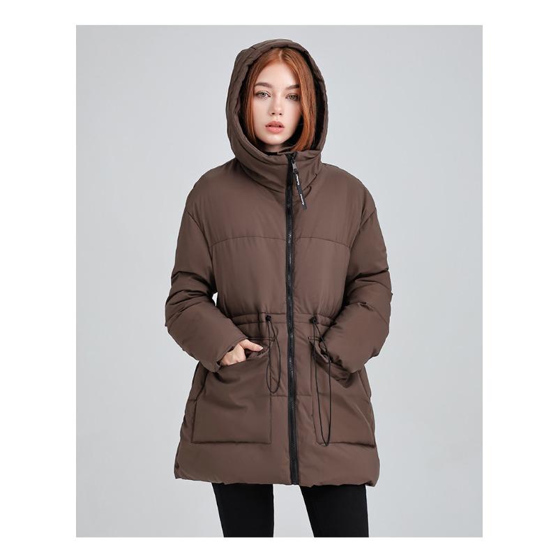 

Женская зимняя куртка средней длины и длинная на пуху, с хлопковой подкладкой, с поясом, с капюшоном, новая модная, утолщенная XXL темно-коричневого