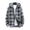 Zimowa męska bluza z kapturem Pluszowy dzianinowy płaszcz Długie rękawy Zapinana na zamek z kapturem Odzież wierzchnia Luźny krój Kraciasty wzór Gruba ciepła Podwójne kieszenie Sport Outdoor Praca Codzienna
