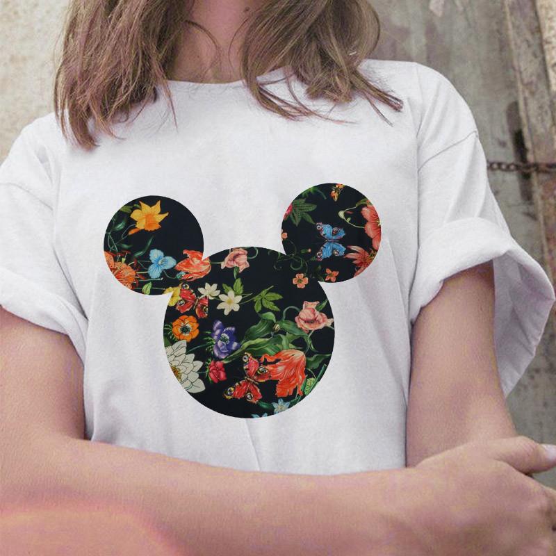 

2025 Color Mouse Head Print Tshirts Cotton Funny T Shirt For Lady Girls Casual Short Sleeve Graphic Tops Summer Hipster Tee XXXL білий