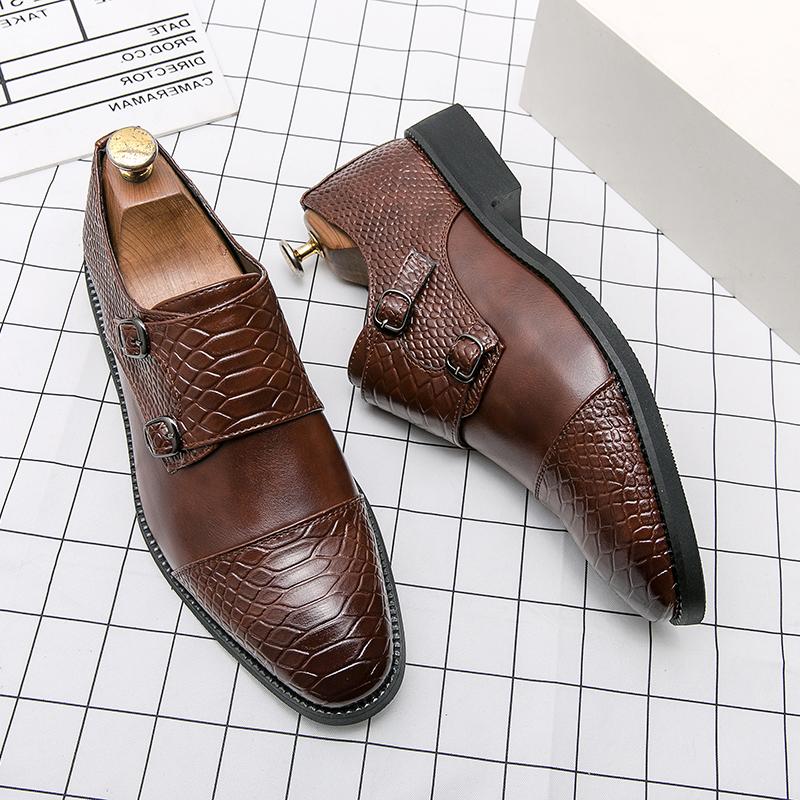British Trend Gentleman Monk Strap Loafers Pointed Toe Patent Leather Shoes Men Wedding Dress Formal Footwear Zapatos Hombre