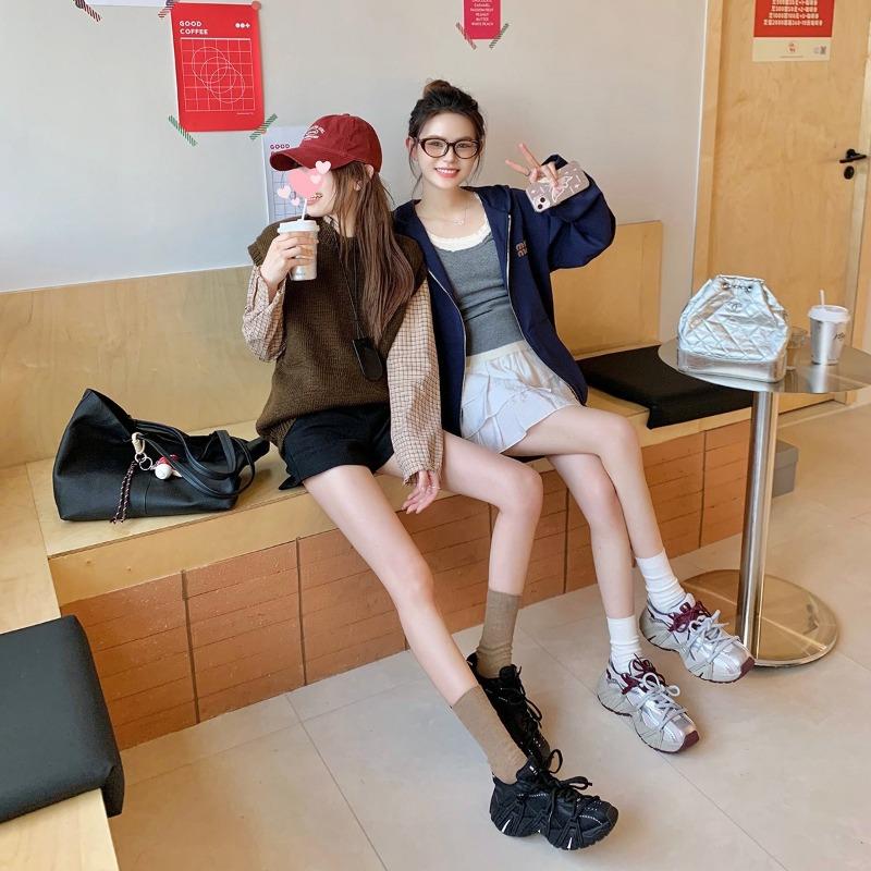 ~ Pictorial girl, fashionable pair of shoelaces, mesh splicing, thick-soled heightening dad shoes