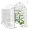 Outdoor Greenhouse with 12 Shelves Roll-Up Door PE Cover and Steel Frame 140x213x190 Cm White