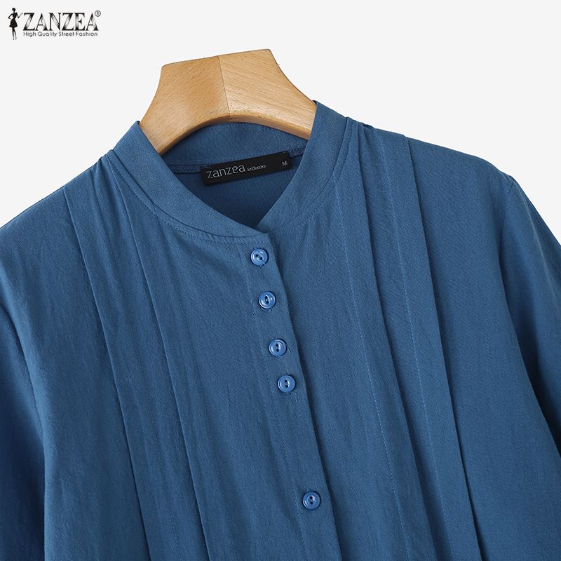 ZANZEA Women Round Neck Loose Casual Long Sleeve Blouse