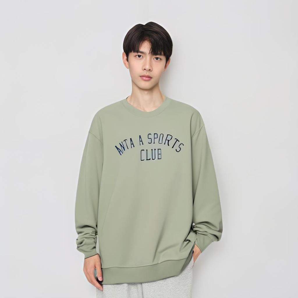 Anta Simple Casual Round Neck Pullover Sweatshirt Men Tops Evergreen 152448706N-2