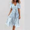 Rochie Maxi A-Line de Damă cu Gât Rotund, Mânecă Scurtă, Imprimeu 3D și Finisaj Spălat cu Nisip