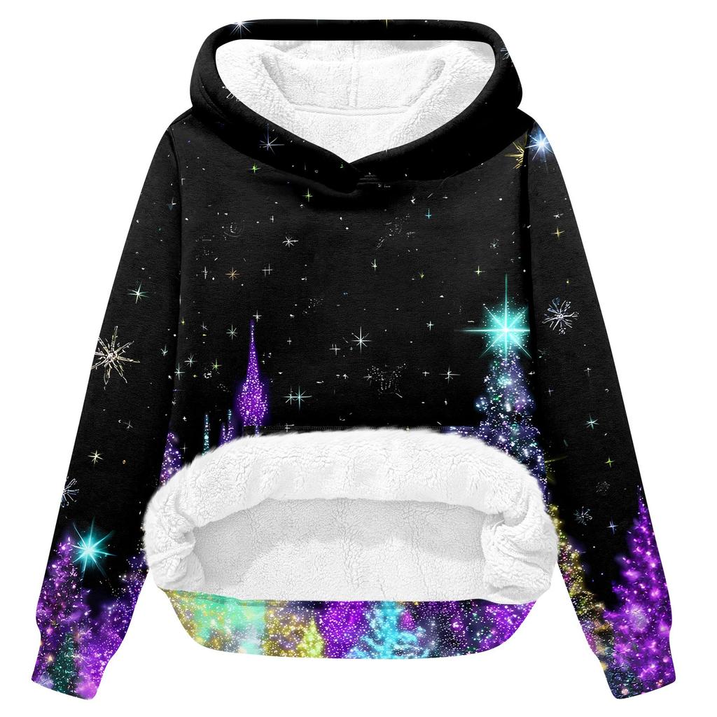 Women's Fashion Casual Long Sleeve Christmas Printed Hooded Sweatshirt