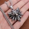 Stainless Steel Wizard 3 Wolf Head Pendant Retro Style Geralt of Rivia Men's Necklace Popular Medieval Witcher Jewelry