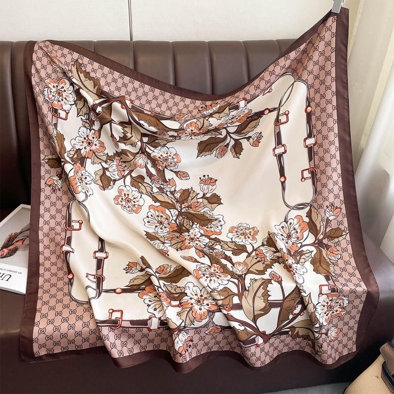 Lightweight 90x90cm Square Scarf Women Navy Style Sun Protection Silk-Like Feel Wear Chic Versatile Accessory