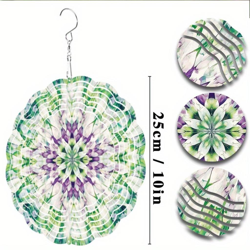 Green Mandala Christmas Ornament Metal Wind Chime Hanging Sculpture for Seasonal Winter Garden Decor Durable Outdoor Wind Chimes Battery Free