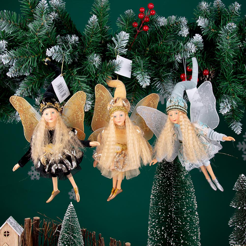 New Angel Elf Doll Multi Color Christmas Fairy Tree Jewelry Gold Elf Pendant Mini Fairy Statue Christmas Gift Home Decoration