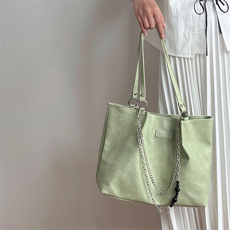 New In Women's Green Leather Underarm Shoulder Bags Fashion Large Capacity Tote Bags Commuter Big Shopper Bags Female Handbags
