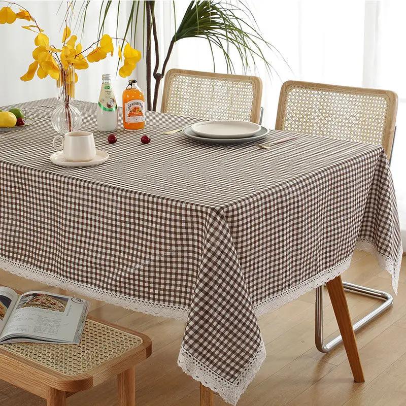 Tablecloth Plaid Lace Pastoral Student Writing Desk Cloth Nordic Simple Rectangle Banquet Party Decorative Table  Dustproof