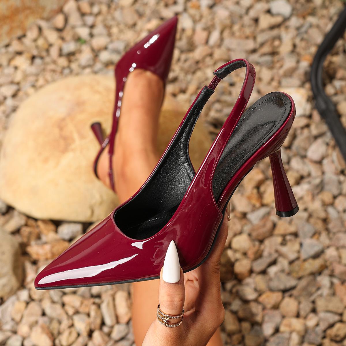 Women s Elegant Backless Open-Toe Stiletto High Heels - Black Sandals 38 кларет
