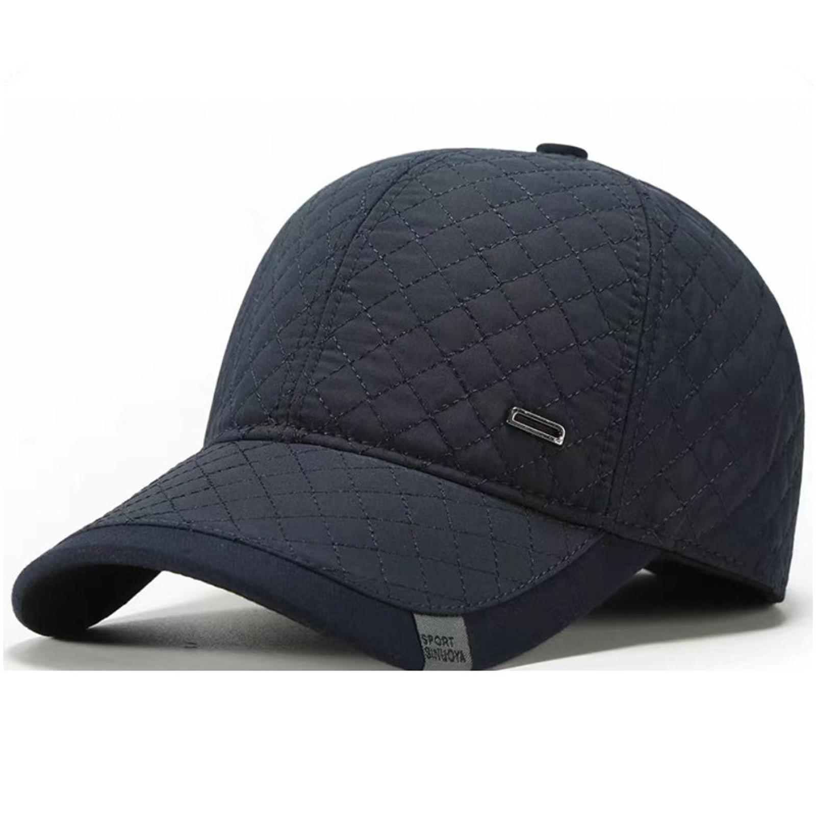 

Зимова чоловіча шапка ПУ, повсякденна тепла вушанка, товста бейсболка One Size Темно-синій