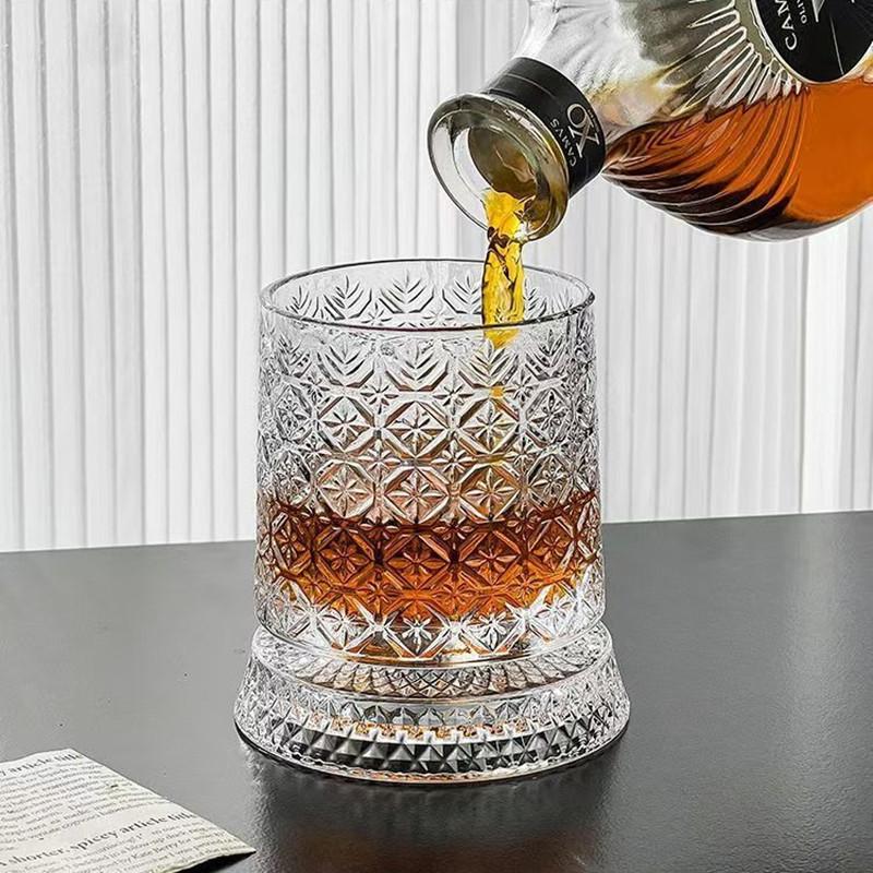 280ML Rotating Whiskey Glass Creative Crystal Premium Beer Cup Str Relief Liquor Cup With Base Straight Drink Mold Wine Glass