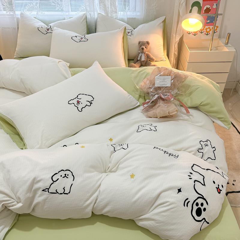 

Pink Cartoon Rabbit Thick Duvet Cover 3 Piece Set, Solid Color Comforter Cover, Adult Children Bedroom Dormitory Double Bedding Single 150x200cm