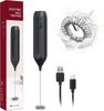 [Nový upgrade] Ruční elektrický zpěňovač mléka USB-C elektrický mixér na kávu s vestavěným dobíjecím – černý elektrický pěnový zpěňovač mléka