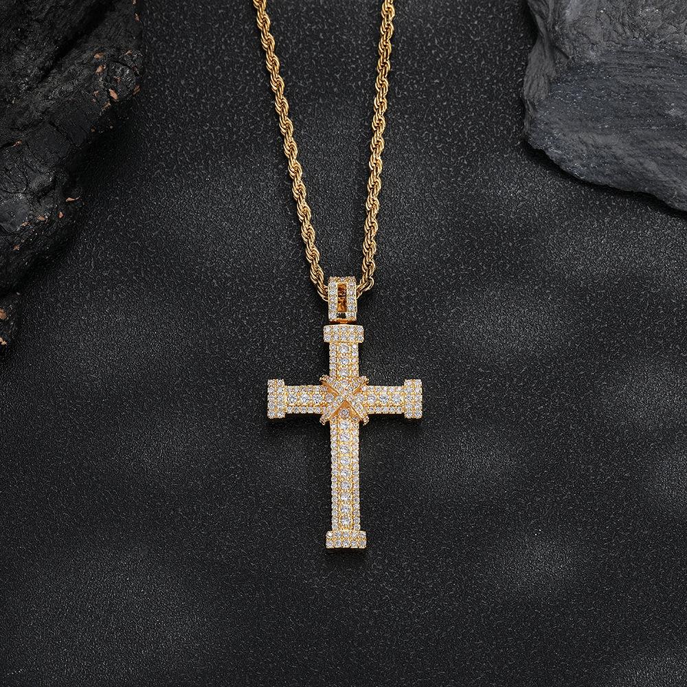 European and American hot-selling hip-hop micro-inlaid zircon cross pendant hipster men's and women's personalized necklace accessories