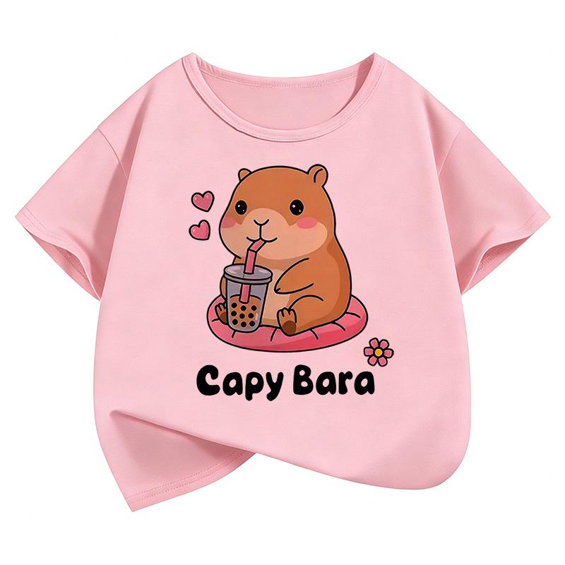 Summer and Spring Short Sleeve Unisex Funny Capybara Animal Design T-Shirt Children's Casual Top