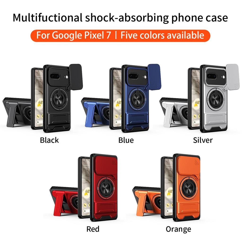 Slide Camera Cover for Google Pixel 7 Case With Built-in Ring Stand and Folding Stand