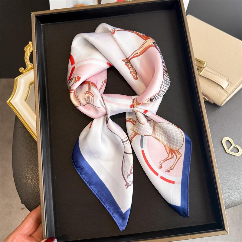 Silk Square Scarf Women Luxury Horse Print Soft Satin Kerchief Hairband Neckerchief Head Hijab Lady Headband Foulard Bag Ribbon