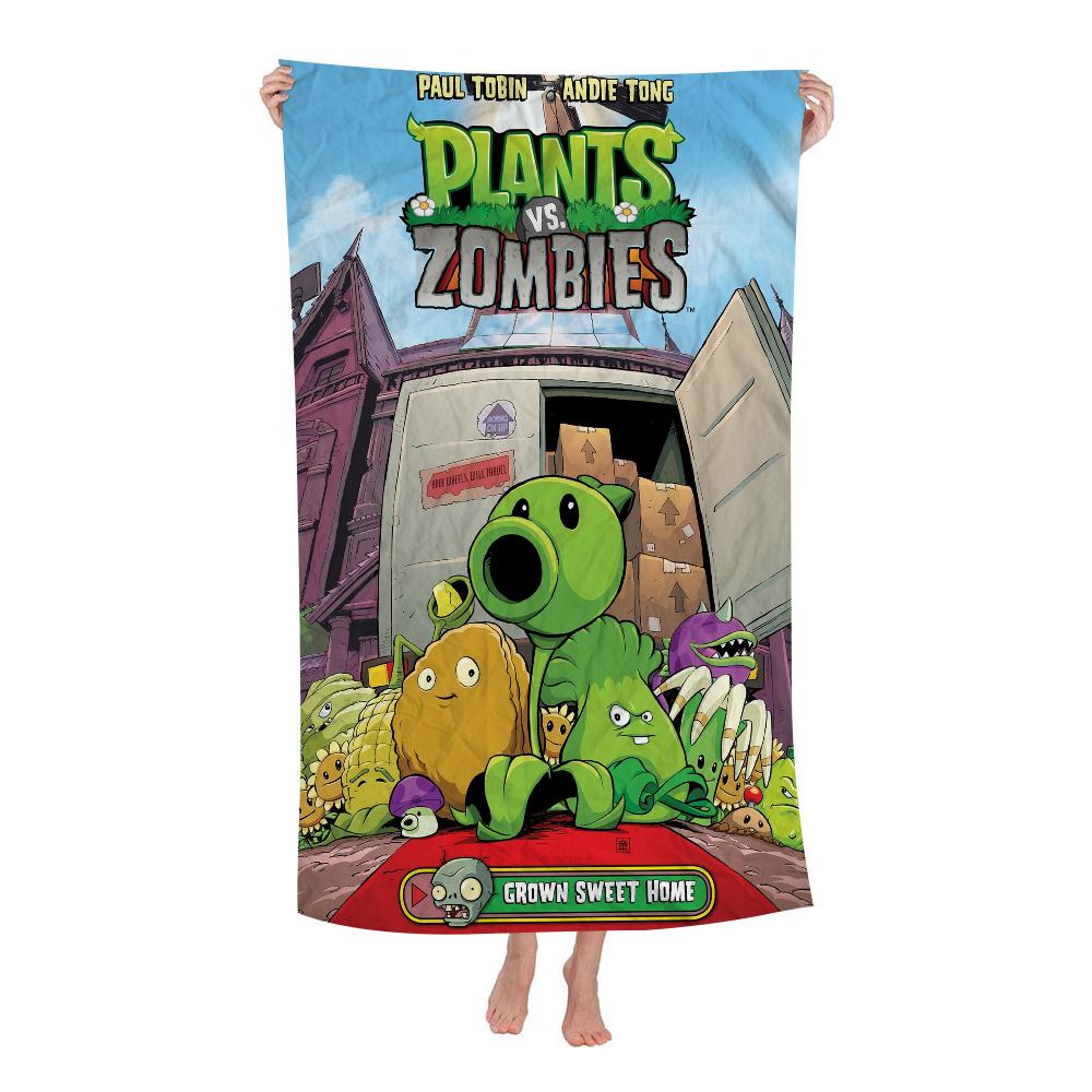 

Plant-Vs -Zombie Beach Towel Cartoon Cute Summer Kids Large Bath Pool Beach Towel Microfiber Absorbent for Swimming Travel W30*H60(CM)