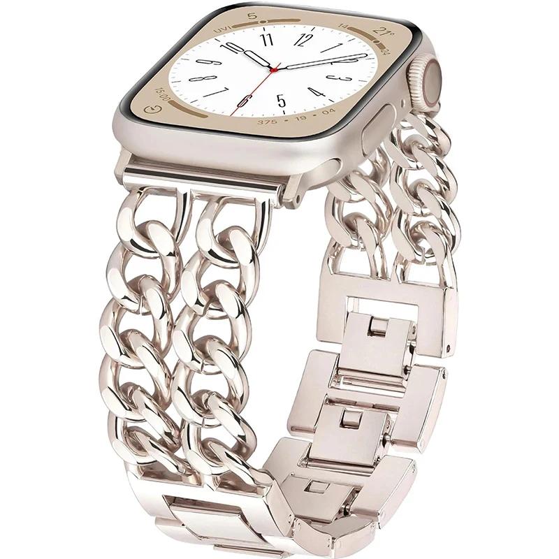 Fashion Metal Bracelet Strap For Apple Watch Ultra 44mm 45mm 40 41 49 Chain Design Women Bands For iWatch 9 8 7 6 5 4 3