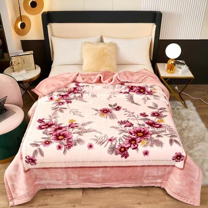 Fleece Blanket Plush Blanket King Size Heavy Mink Blanket Silky Soft and Warm 2 Ply AB Printed Raschel Bed Blanket Rose/Peony