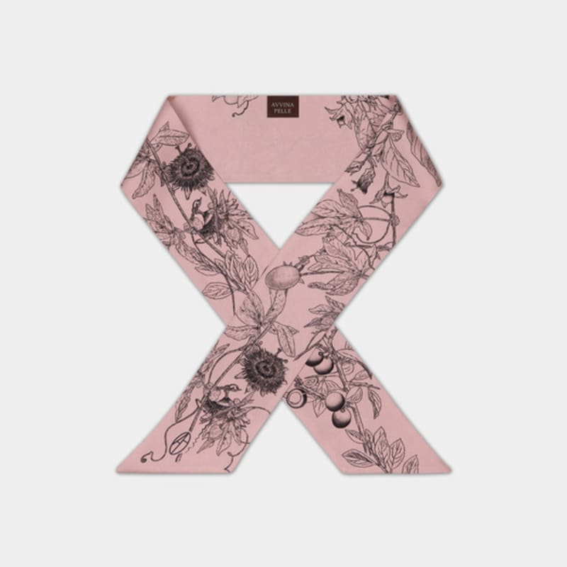 AVVINA PELLE Botanic Garden Long Twilly Silk Scarf - Rose