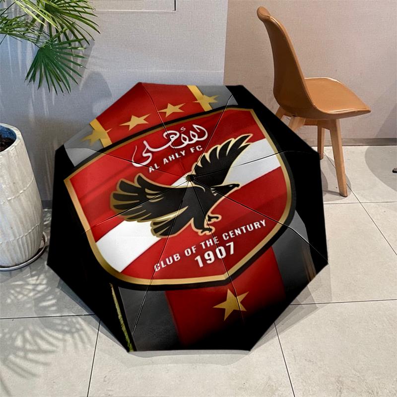 Al Ahly FC Umbrella with Automatic Open/Close & Self-8-Rib Heavy-Duty Umbrella, Compact Travel Umbrella Suitable for Outdoor