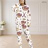 Women Plus Size Bicycle Printed Round Neck Long Sleeve Top And Long Pants Two Piece Set