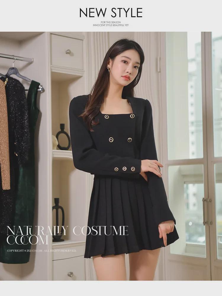 2023 Autumn Korean Style Women's Fashion: Double-Breasted Jacket and Pleated Skirt Two-Piece Suit