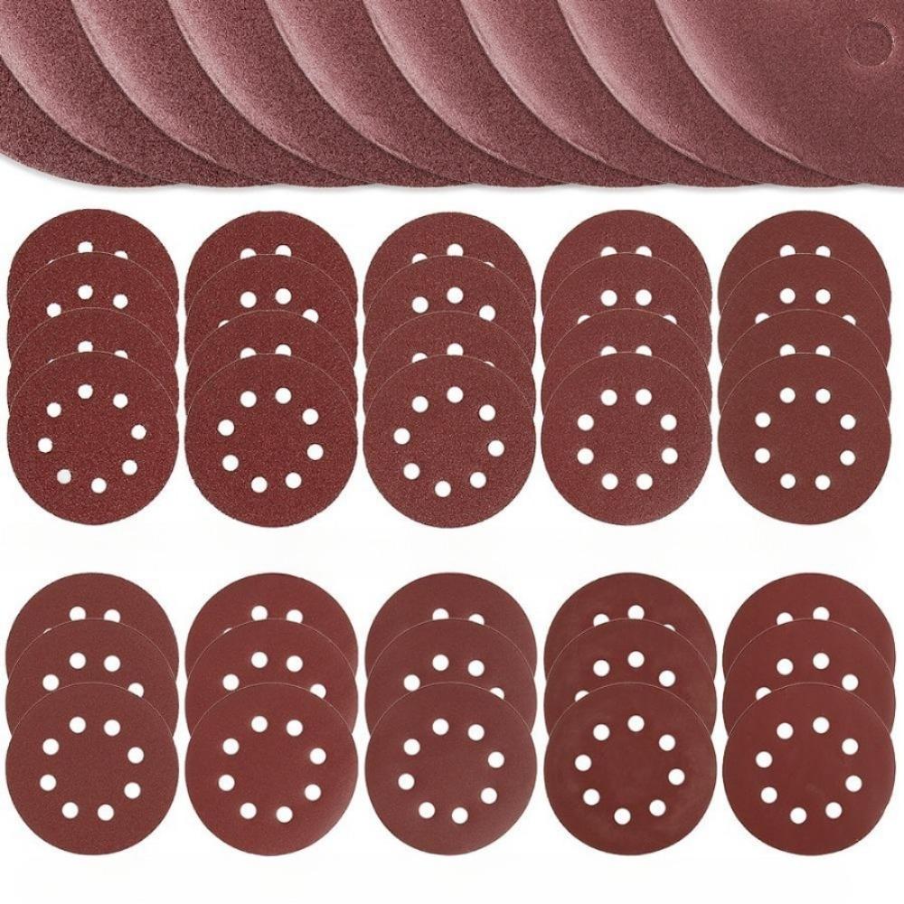 100pcs 5Inch 125mm Round Sandpaper Eight Hole Disk Sand Sheets Grit 40-600 Hook And Loop Sanding Disc Abrasives For Polish