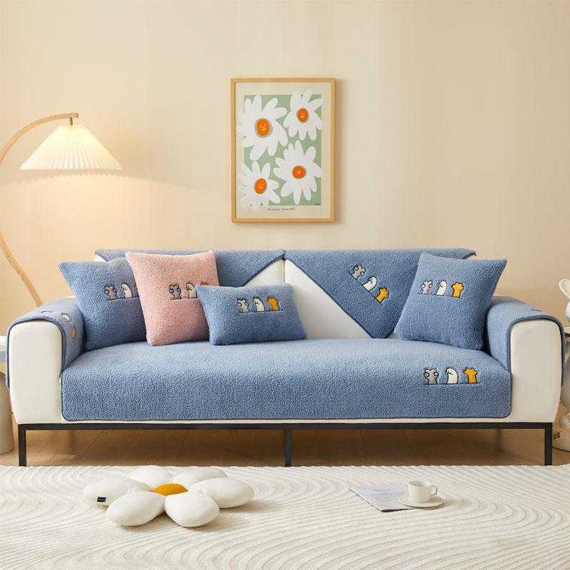 

Зимняя толстая подушка для дивана из овчины, плюшевая подушка, нескользящий кожаный чехол для дивана, высококачественный скандинавский простой зимний чехол 70*150